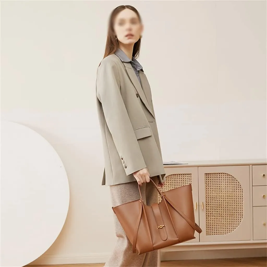 JSEIAJB Cowhide Large Capacity Tote Bag Women's Bag Design Cowhide Commuting Bag