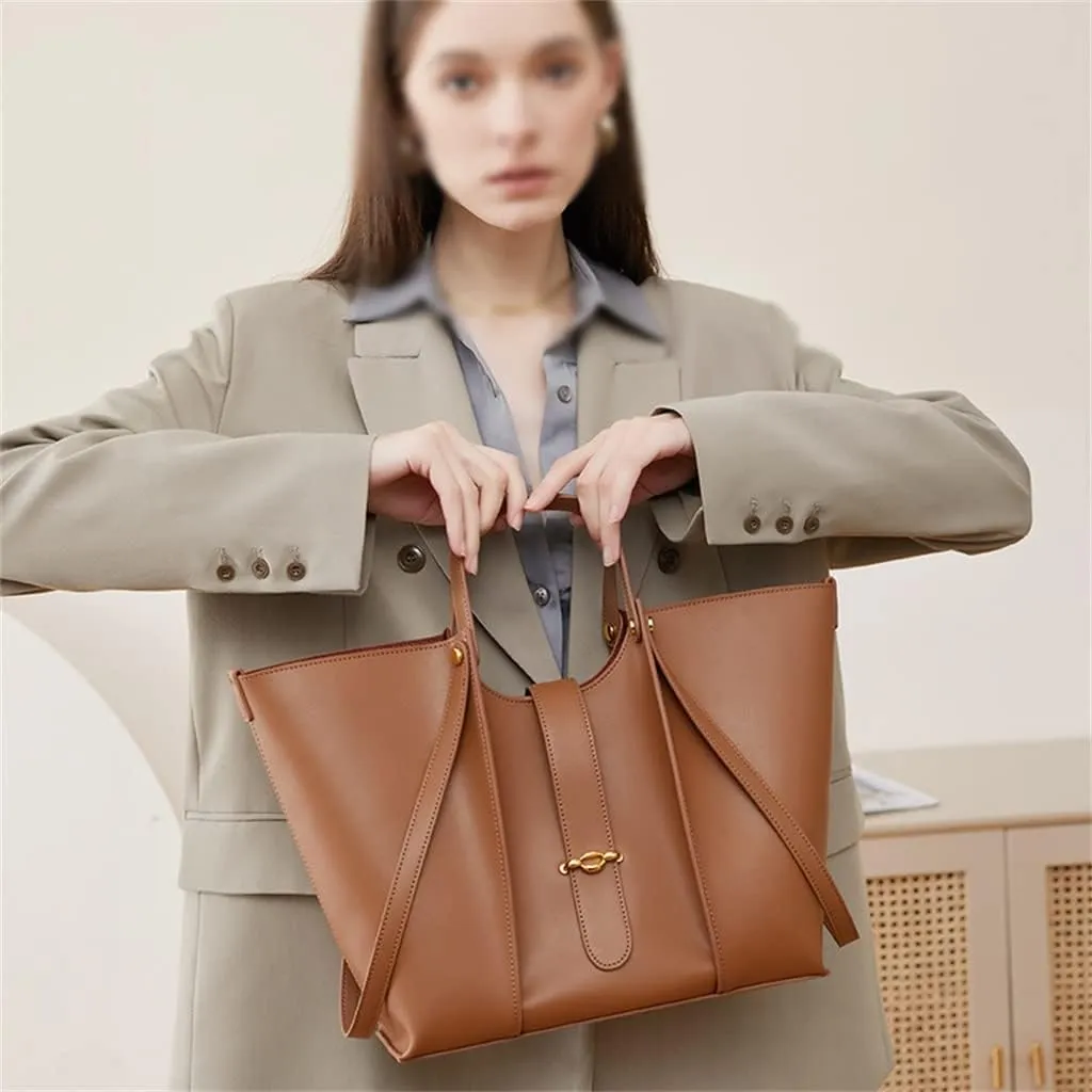 JSEIAJB Cowhide Large Capacity Tote Bag Women's Bag Design Cowhide Commuting Bag