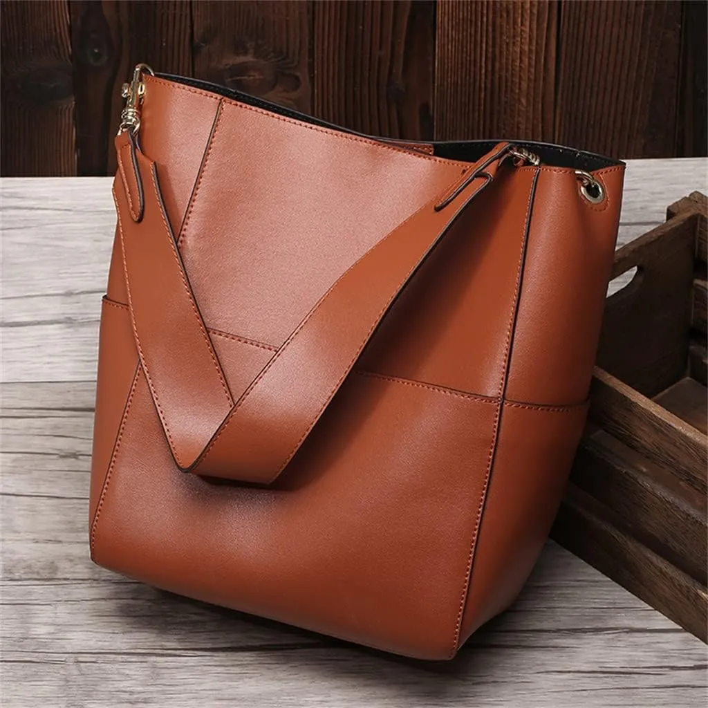 JSEIAJB Leather Female Bag Bucket Bag Retro Female Bag Foreign Trade Female Bag Diagonal Span Bag