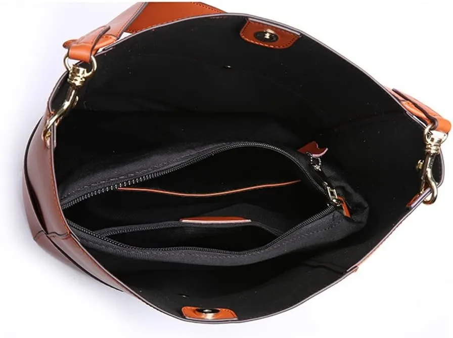 JSEIAJB Leather Female Bag Bucket Bag Retro Female Bag Foreign Trade Female Bag Diagonal Span Bag