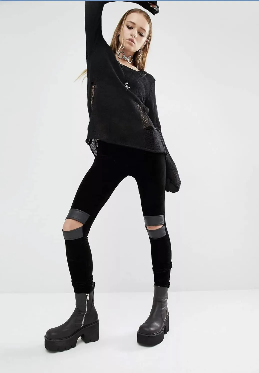 Juniors' Faux-Leather Insert Cutout Legging