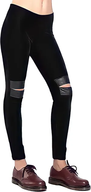 Juniors' Faux-Leather Insert Cutout Legging