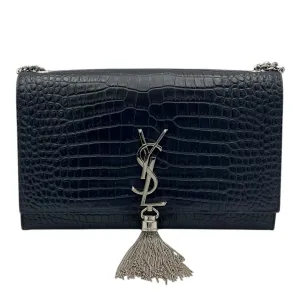 Kate Crossbody Bag Blue in Crocodile Embossed Calfskin, Silver hardware