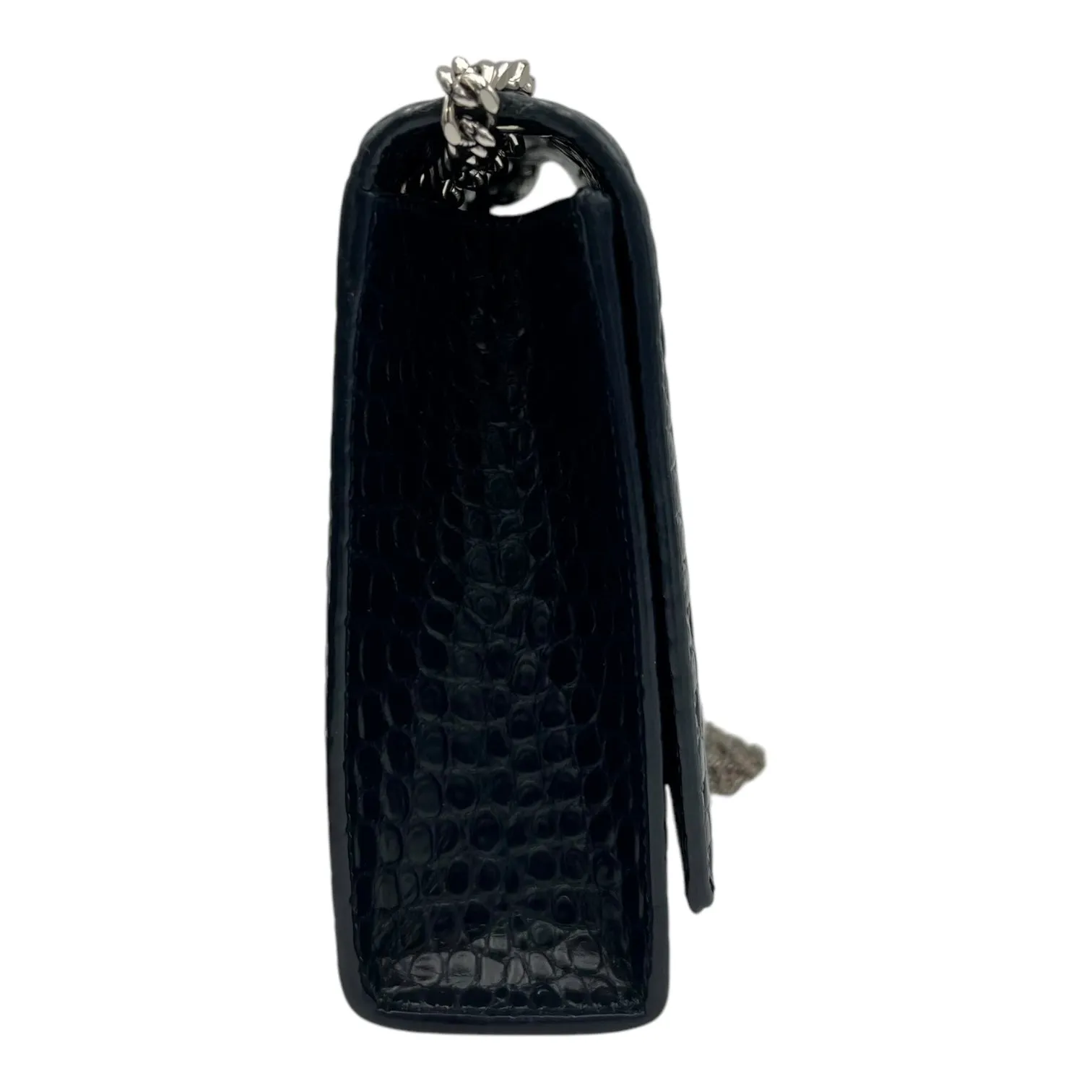 Kate Crossbody Bag Blue in Crocodile Embossed Calfskin, Silver hardware