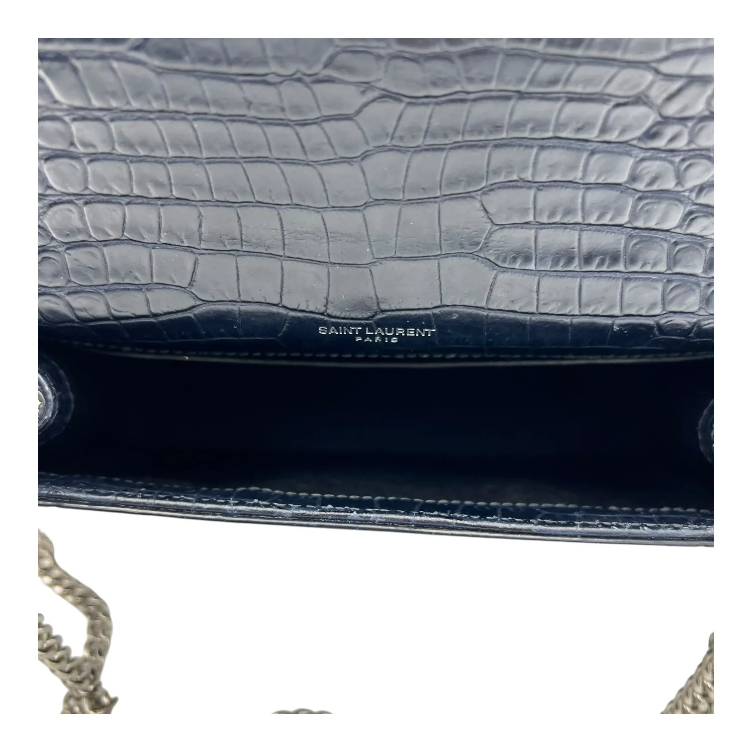 Kate Crossbody Bag Blue in Crocodile Embossed Calfskin, Silver hardware
