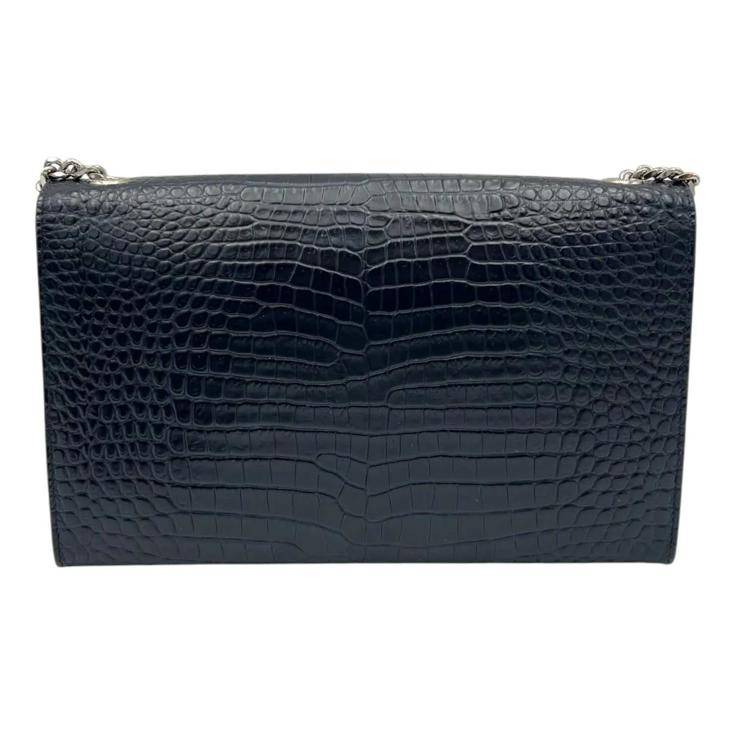 Kate Crossbody Bag Blue in Crocodile Embossed Calfskin, Silver hardware