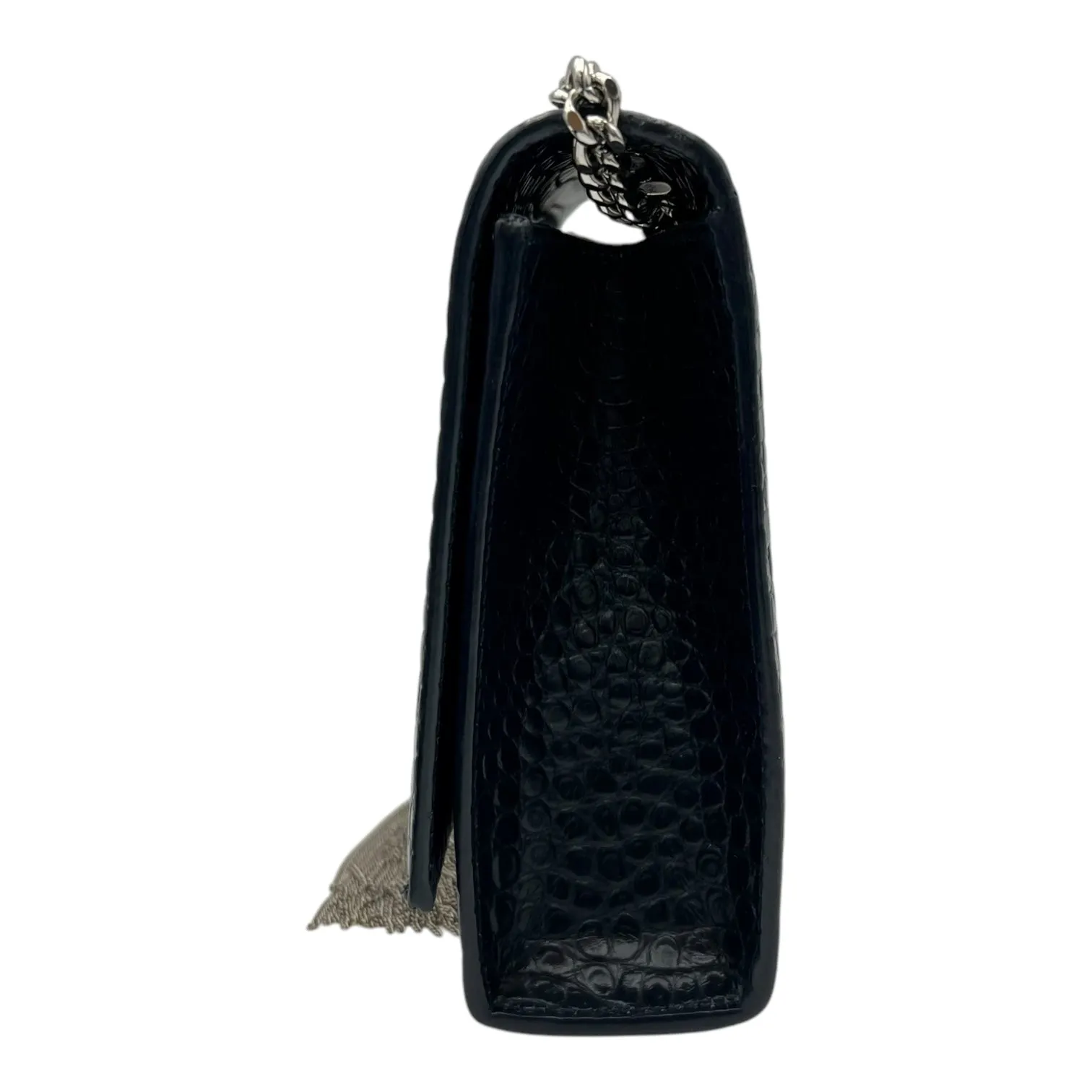 Kate Crossbody Bag Blue in Crocodile Embossed Calfskin, Silver hardware