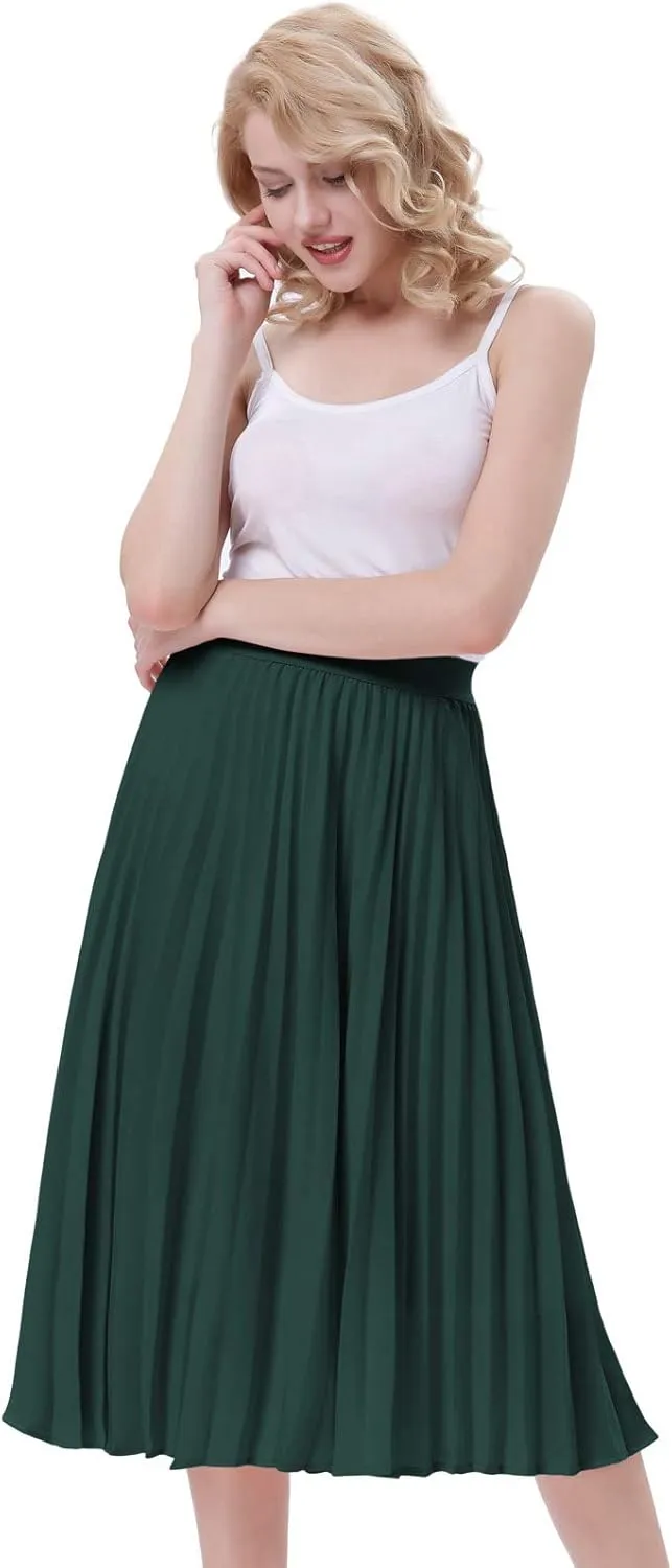 Kate Kasin Women's High Waist Pleated A-Line Swing Skirt KK659