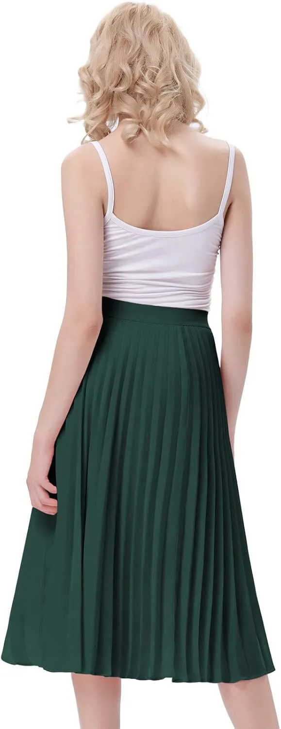 Kate Kasin Women's High Waist Pleated A-Line Swing Skirt KK659