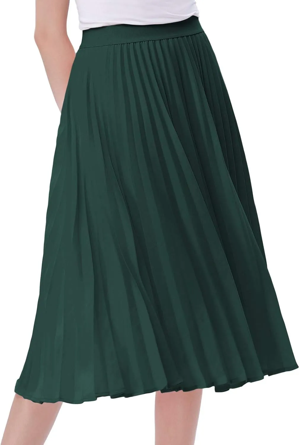 Kate Kasin Women's High Waist Pleated A-Line Swing Skirt KK659