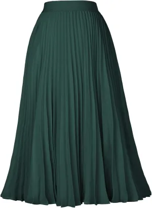 Kate Kasin Women's High Waist Pleated A-Line Swing Skirt KK659
