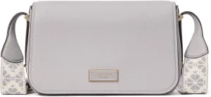 kate spade new york LIV Pebbled Leather Small Flap Crossbody with Webbed Strap, Nimbus Grey