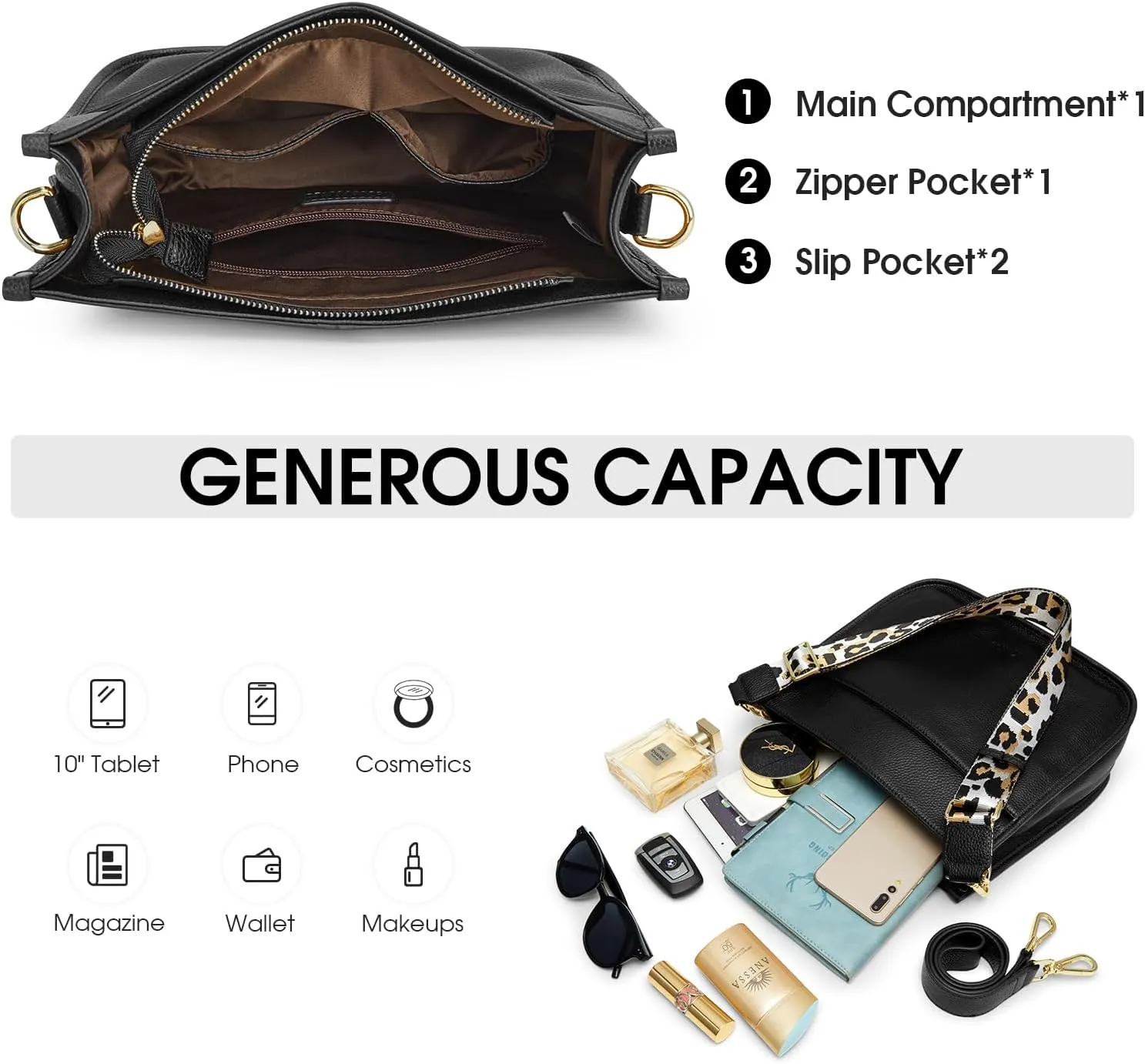 Kattee Leather Crossbody Bags for Women, Fashion Shoulder Purse, Hobo Handbags with Adjustable Strap