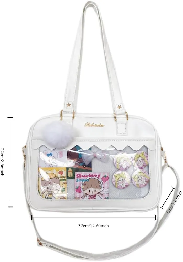 Kawaii Ita Bag Cute Messenger Bag Crossbody Bags Kawaii Bag Purse Clear Anime Bag (white)