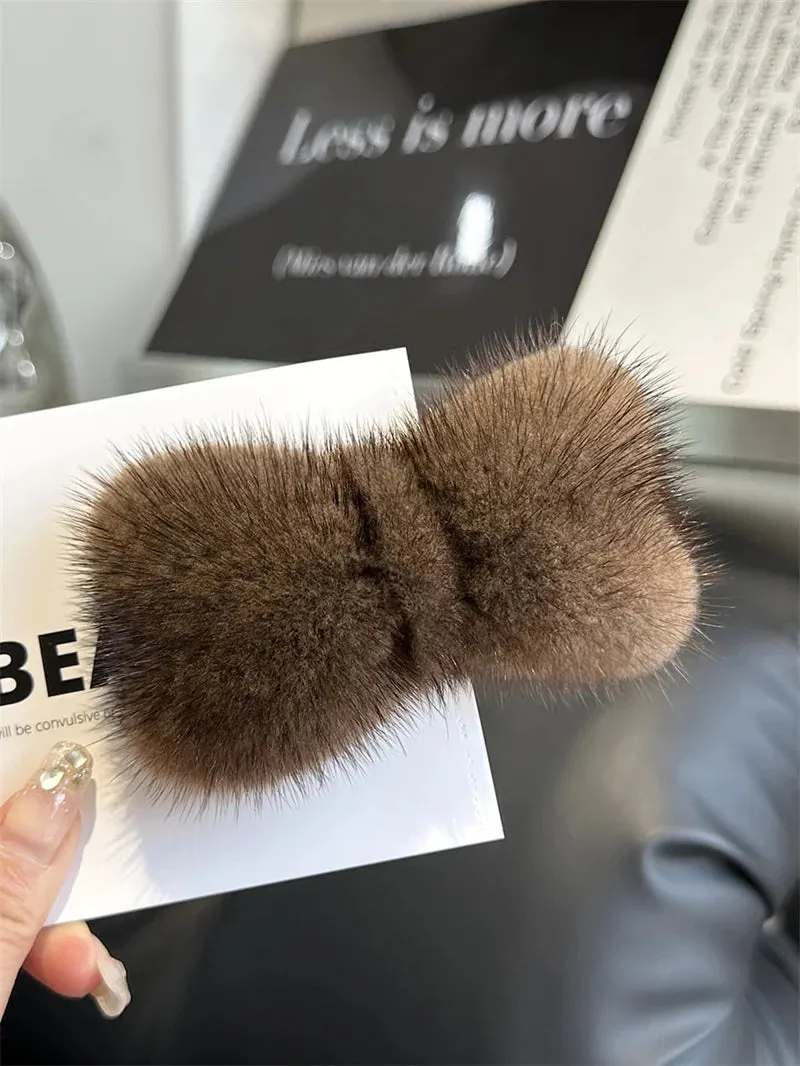 Kawaii Luxury Mink Fur Bowknot Hairpin 🎀✨ Cute Plush Side Clip for Adorable Hair Styles! 💖