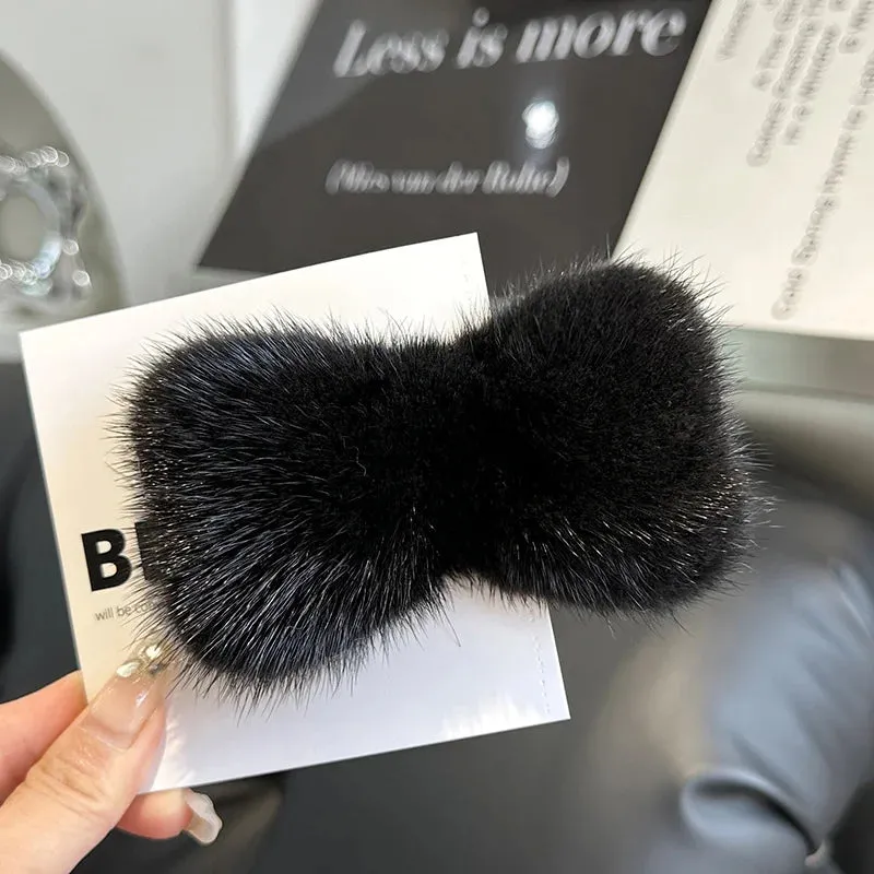 Kawaii Luxury Mink Fur Bowknot Hairpin 🎀✨ Cute Plush Side Clip for Adorable Hair Styles! 💖