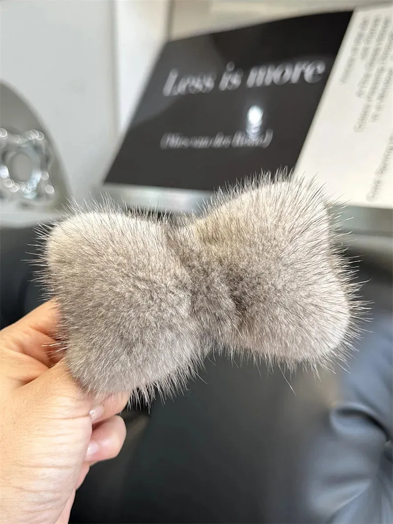 Kawaii Luxury Mink Fur Bowknot Hairpin 🎀✨ Cute Plush Side Clip for Adorable Hair Styles! 💖