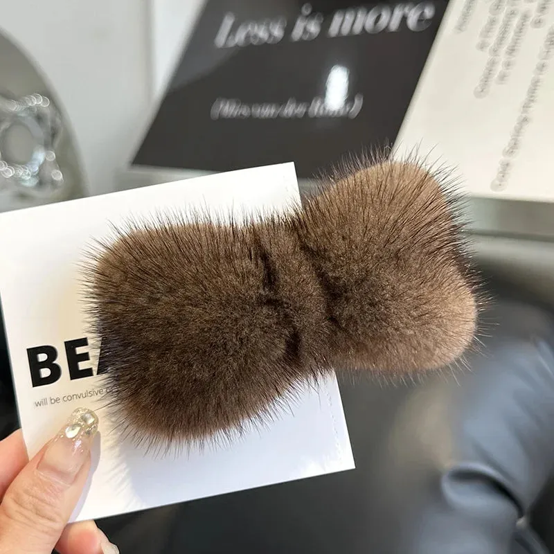 Kawaii Luxury Mink Fur Bowknot Hairpin 🎀✨ Cute Plush Side Clip for Adorable Hair Styles! 💖
