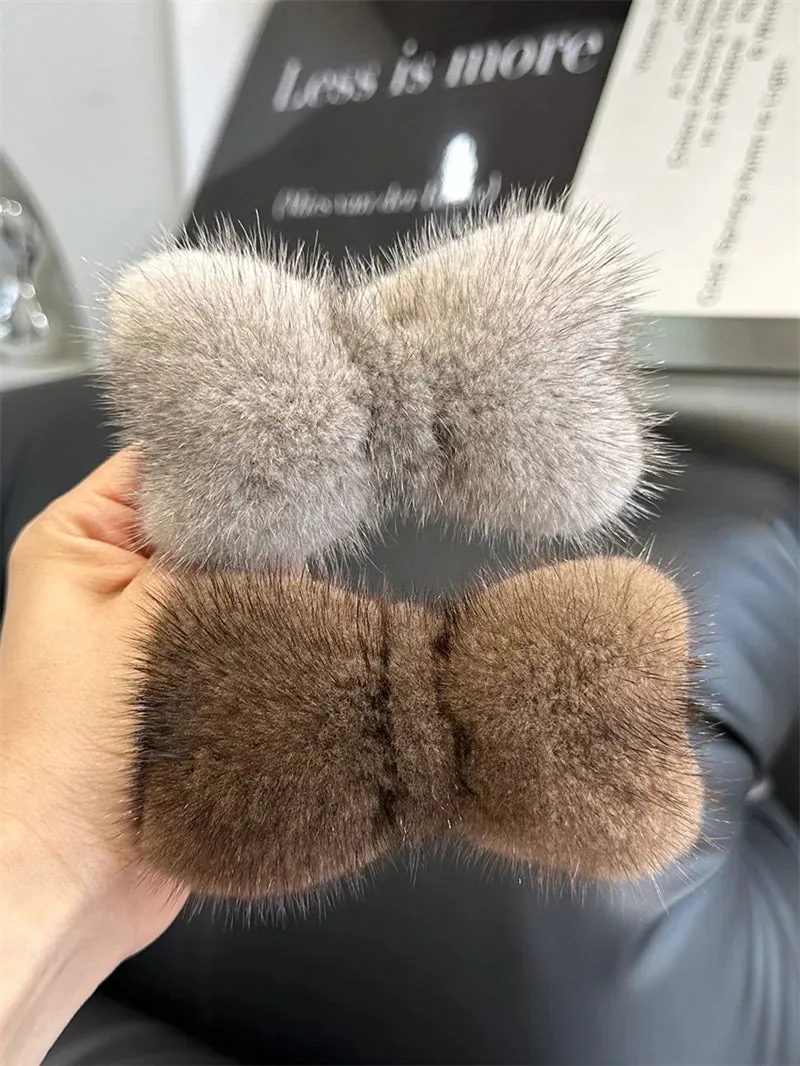 Kawaii Luxury Mink Fur Bowknot Hairpin 🎀✨ Cute Plush Side Clip for Adorable Hair Styles! 💖