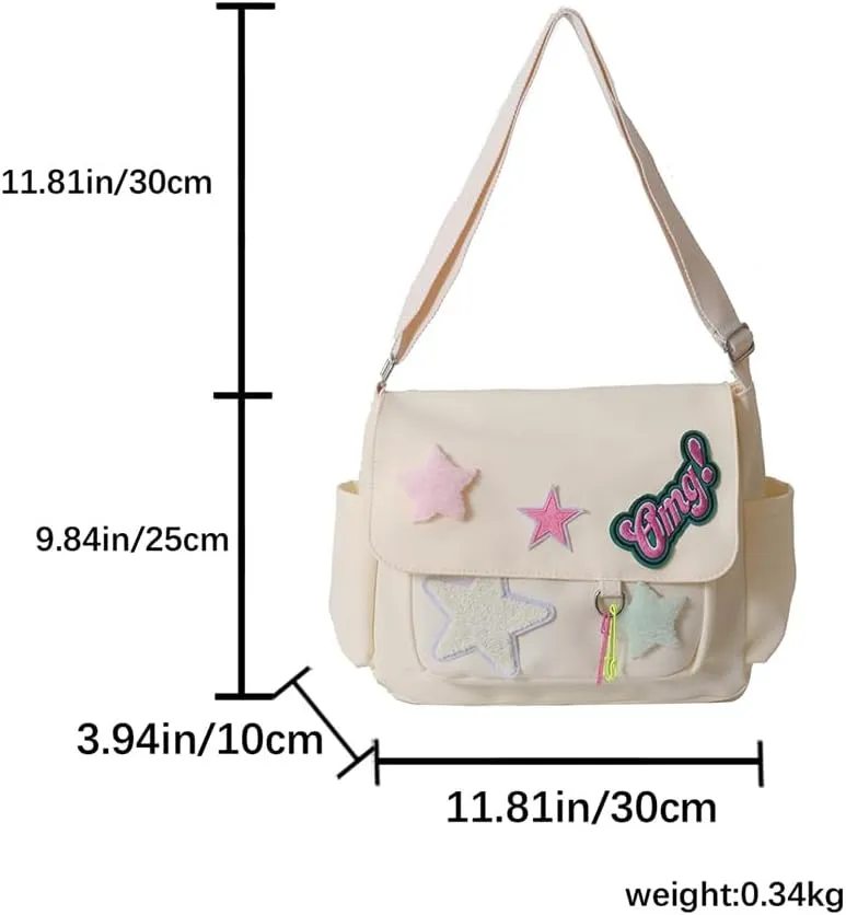 Kawaii Messenger Bag Cute Crossbody Bag Kawaii Aesthetic Shoulder Bag for Women Canvas Flap Messenger Bag