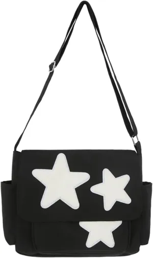 Kawaii Messenger Bag Cute Crossbody Bag Kawaii Aesthetic Shoulder Bag for Women Canvas Flap Messenger Bag