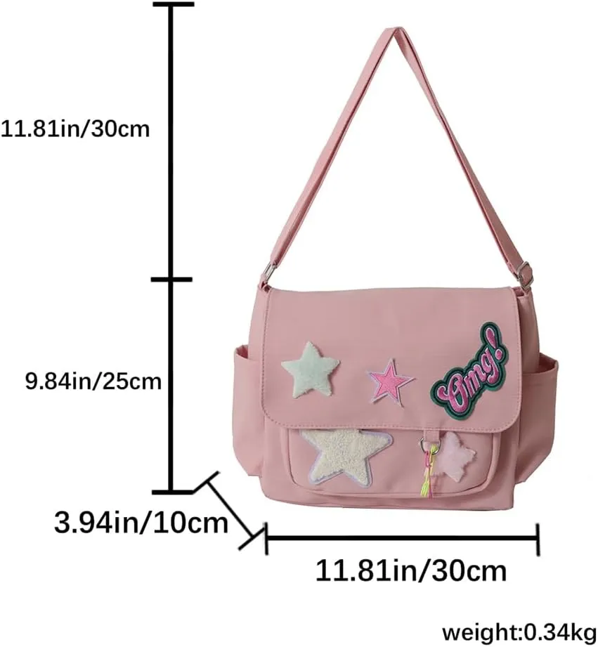 Kawaii Messenger Bag Cute Crossbody Bag Kawaii Aesthetic Shoulder Bag for Women Canvas Flap Messenger Bag