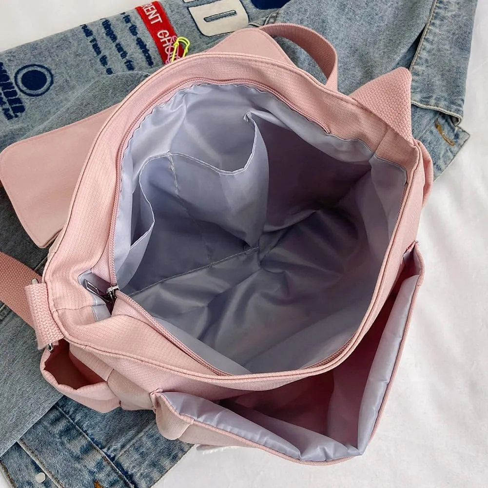Kawaii Messenger Bag Cute Crossbody Bag Kawaii Aesthetic Shoulder Bag for Women Canvas Flap Messenger Bag