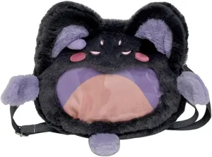 Kawaii Pink Cat Ita Bag Crossbody Cute Pin Display Bag Y2K Plush Backpack for Anime Cosplay Reflective (Black,Crossbody)