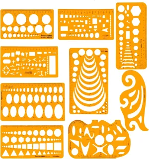 KESAPLAN 9 PCS Geometric Drawings Templates, Drafting Stencils Measuring Tools, Plastic Clear Orange Multi-Function Measuring Rulers with French Curve Ruler for Office,Studying,Designing and Building