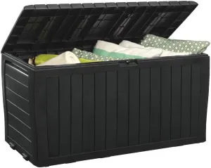Keter Marvel Plus 71 Gallon Resin Deck Box Organization and Storage for Patio Storage Box Outdoor Cushions, Throw Pillows, Garden Tools and Pool Accessories, Dark Grey
