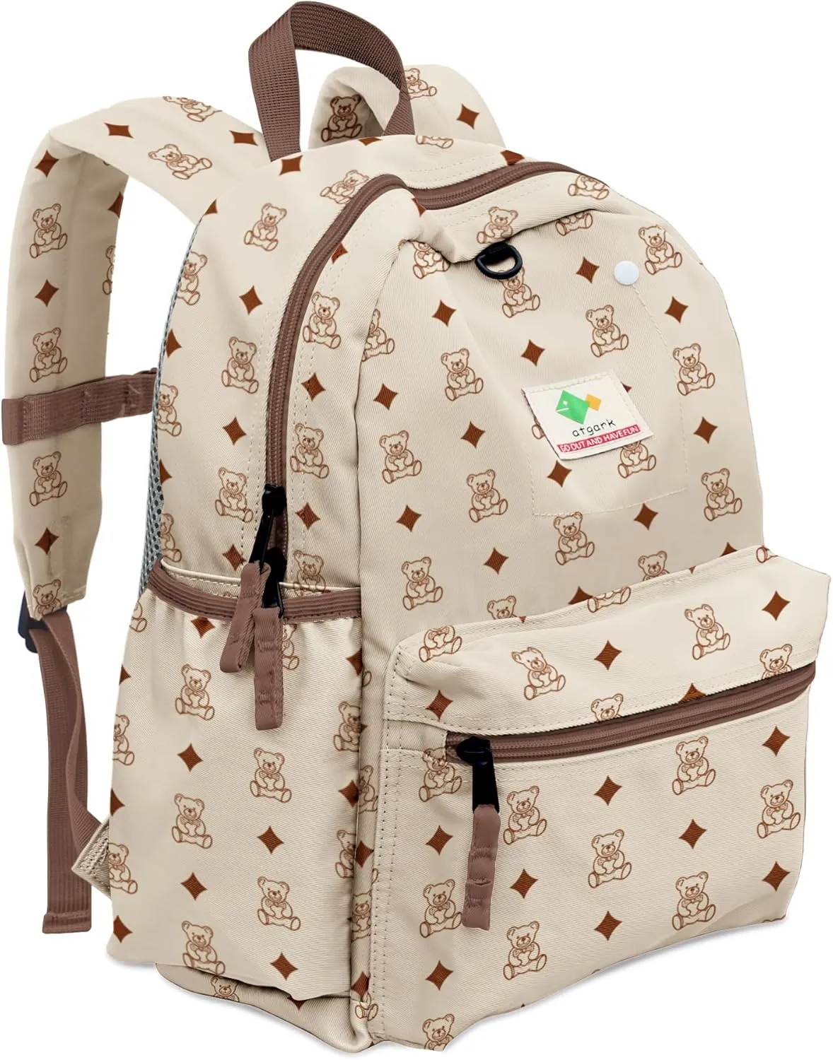 Kids Backpacks for Girls & Boys, Unisex Preschool Daypack, Beige Cartoon Pattern, Zipper Closure, Shoulder Straps, 14" H, Medium (14" H), 1 L, Modern Style