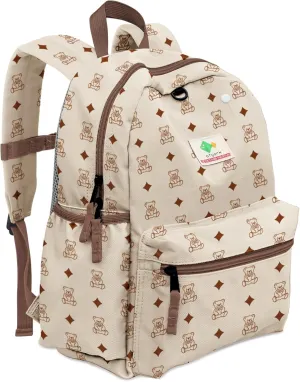 Kids Backpacks for Girls & Boys, Unisex Preschool Daypack, Beige Cartoon Pattern, Zipper Closure, Shoulder Straps, 14" H, Medium (14" H), 1 L, Modern Style