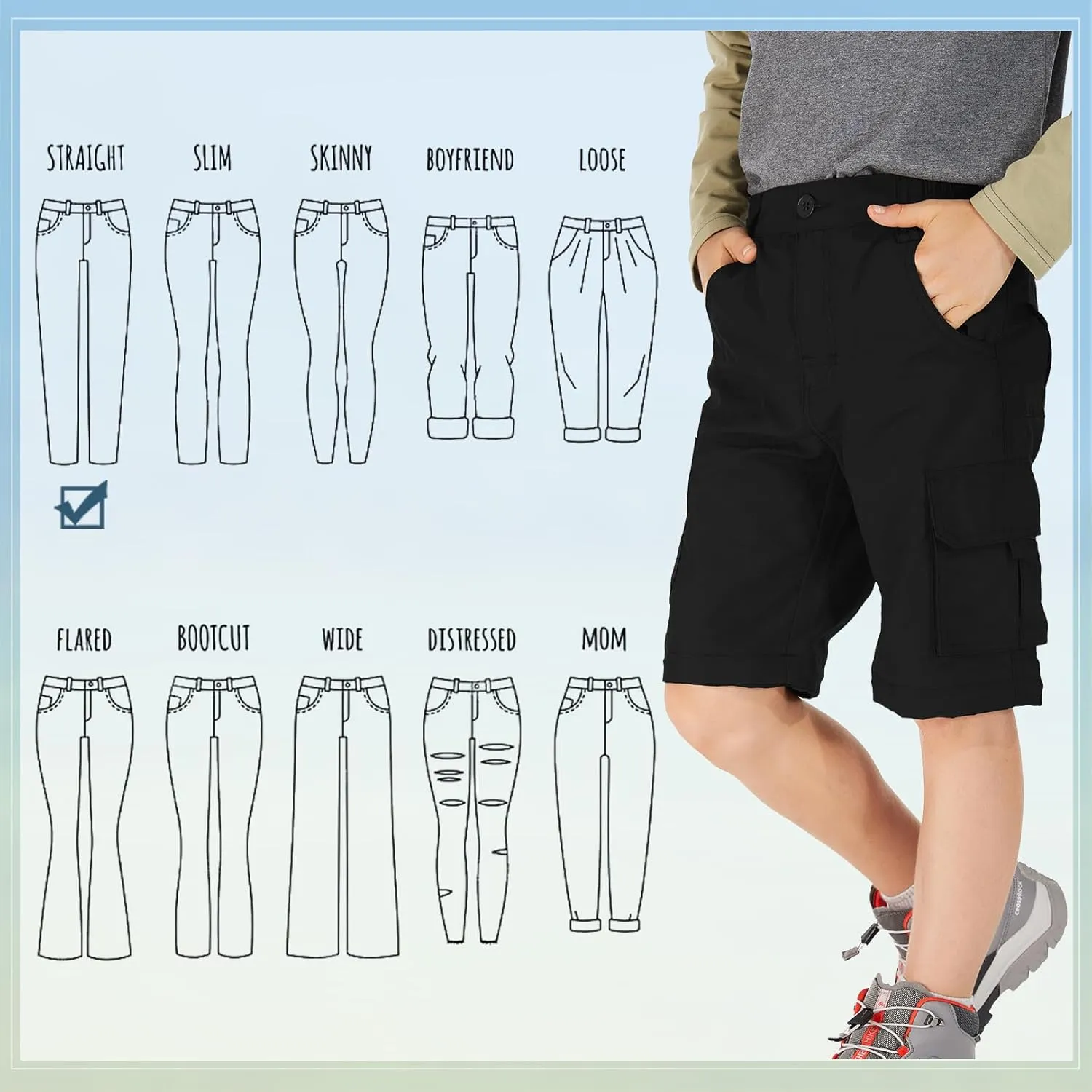 Kids' Cargo Pants, Boy's Casual Outdoor Quick Dry Waterproof Hiking Climbing Convertible Trousers