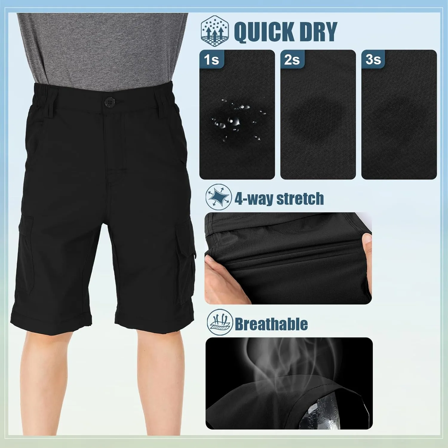Kids' Cargo Pants, Boy's Casual Outdoor Quick Dry Waterproof Hiking Climbing Convertible Trousers