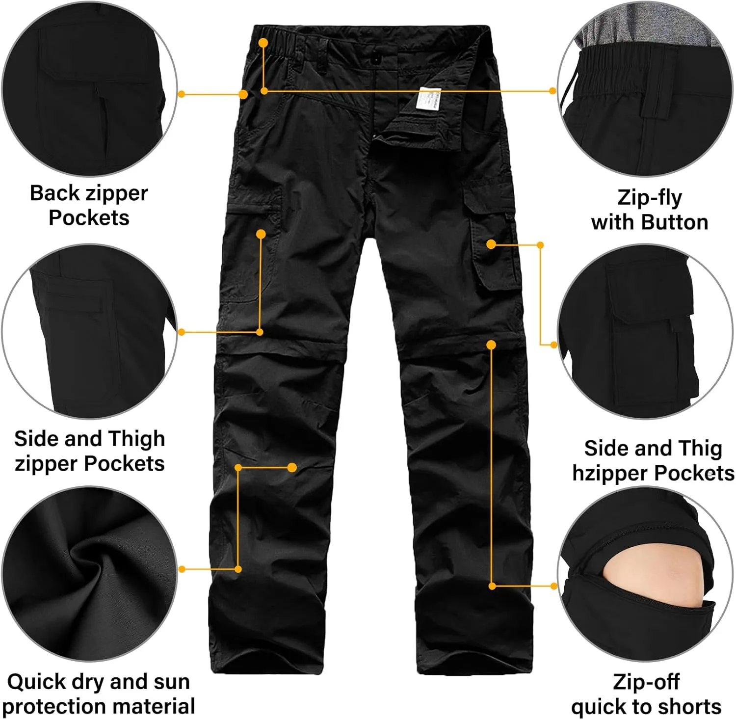 Kids' Cargo Pants, Boy's Casual Outdoor Quick Dry Waterproof Hiking Climbing Convertible Trousers