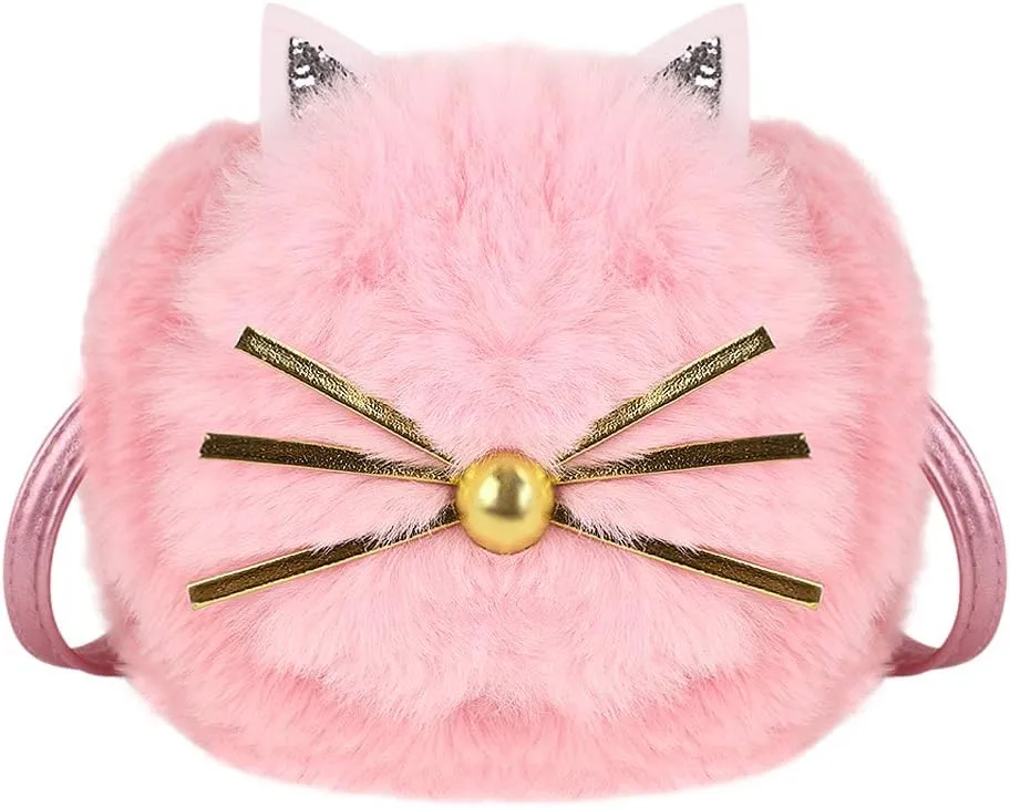 Kids Girls Hairy Cat Shoulder Bags Messenger Bags Mini Keys Phone Holder Case Purse Clutch Cross Body Bags, Birthday