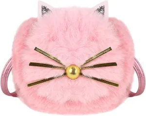 Kids Girls Hairy Cat Shoulder Bags Messenger Bags Mini Keys Phone Holder Case Purse Clutch Cross Body Bags, Birthday