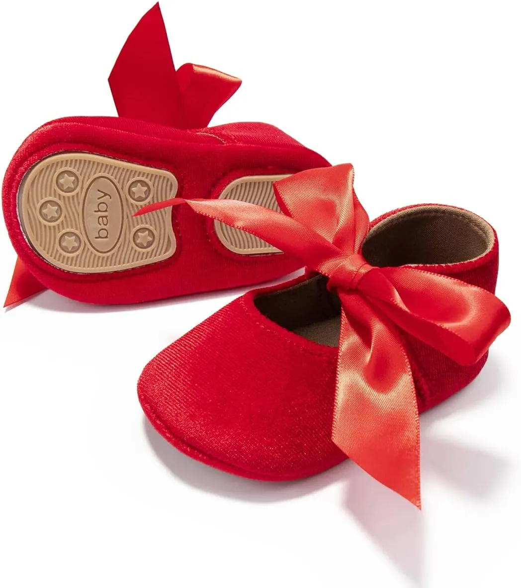 KIDSUN Infant Baby Girls Mary Jane Shoes Non-Slip Rubber Sole Ballet Slippers Princess Dress Wedding Shoes Newborn Crib Shoes First Walkers Shoes