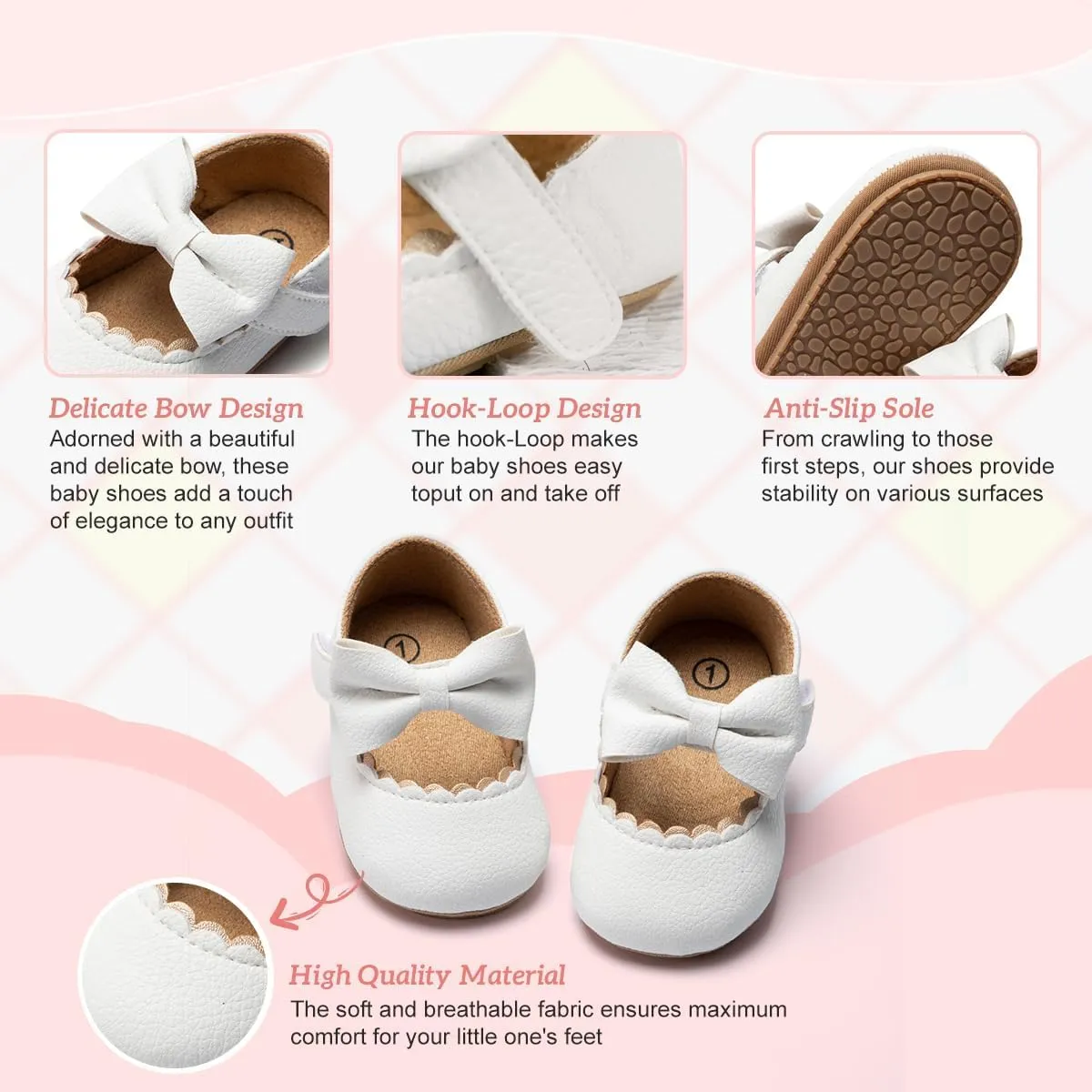 KIDSUN Infant Baby Girls Mary Jane Shoes Non-Slip Rubber Sole Ballet Slippers Princess Dress Wedding Shoes Newborn Crib Shoes First Walkers Shoes