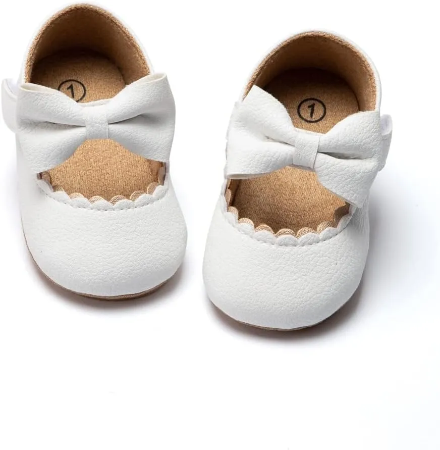 KIDSUN Infant Baby Girls Mary Jane Shoes Non-Slip Rubber Sole Ballet Slippers Princess Dress Wedding Shoes Newborn Crib Shoes First Walkers Shoes