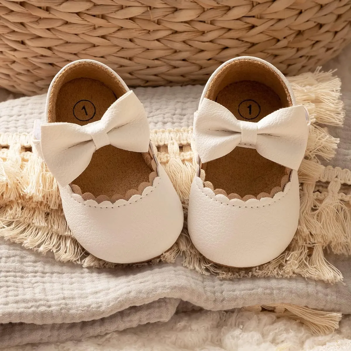 KIDSUN Infant Baby Girls Mary Jane Shoes Non-Slip Rubber Sole Ballet Slippers Princess Dress Wedding Shoes Newborn Crib Shoes First Walkers Shoes