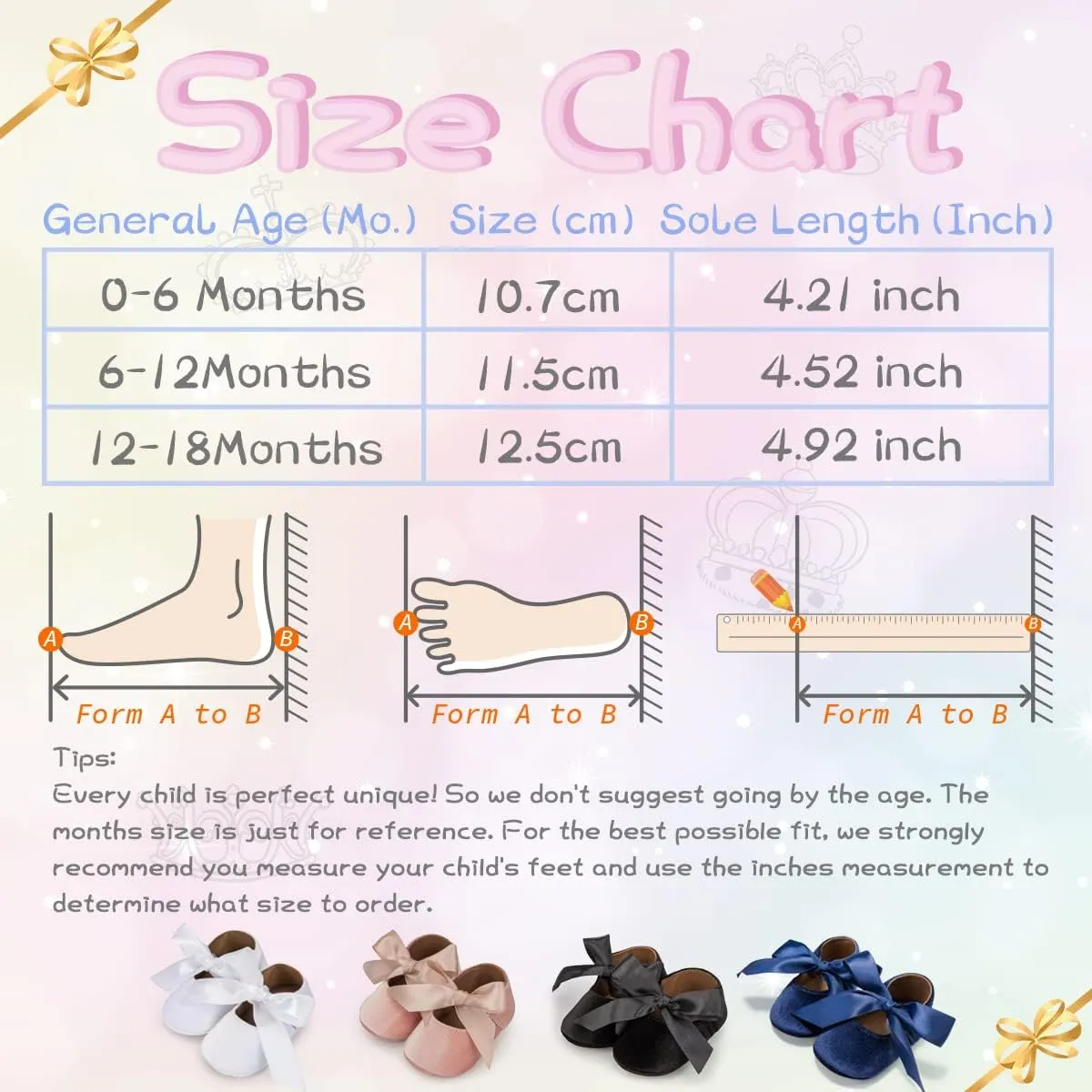 KIDSUN Infant Baby Girls Mary Jane Shoes Non-Slip Rubber Sole Ballet Slippers Princess Dress Wedding Shoes Newborn Crib Shoes First Walkers Shoes