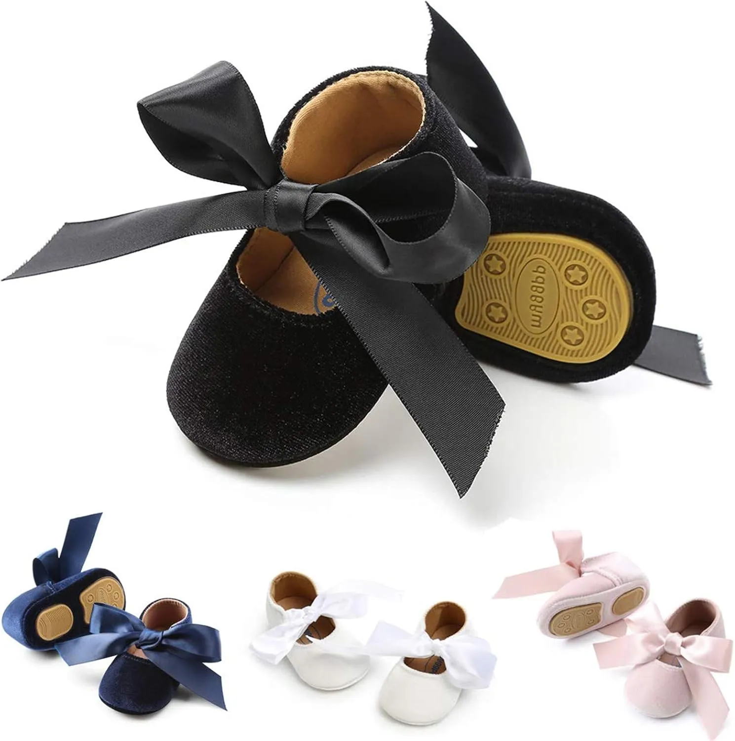 KIDSUN Infant Baby Girls Mary Jane Shoes Non-Slip Rubber Sole Ballet Slippers Princess Dress Wedding Shoes Newborn Crib Shoes First Walkers Shoes