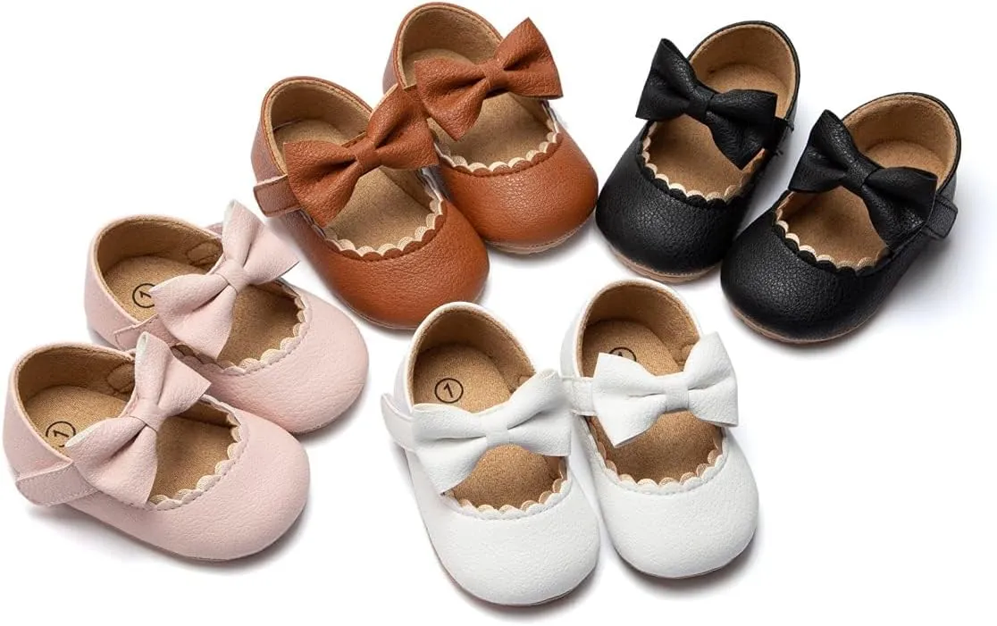KIDSUN Infant Baby Girls Mary Jane Shoes Non-Slip Rubber Sole Ballet Slippers Princess Dress Wedding Shoes Newborn Crib Shoes First Walkers Shoes