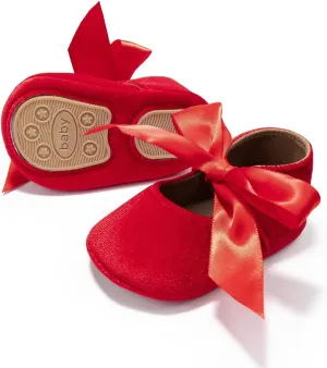 KIDSUN Infant Baby Girls Mary Jane Shoes Non-Slip Rubber Sole Ballet Slippers Princess Dress Wedding Shoes Newborn Crib Shoes First Walkers Shoes