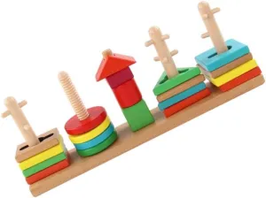 Kisangel 1set Wooden Geometric Shape Cognitive Plaything for Boys and Girls Educational Developmental Toy Creativity Fine Motor Skills and Color Recognition for Parent