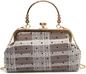 Kiss Lock Purse and Handbag for Women Polka Dot Medium Crossbody Bag Lace Handbags Kiss Clasp Tote Shoulder Bags
