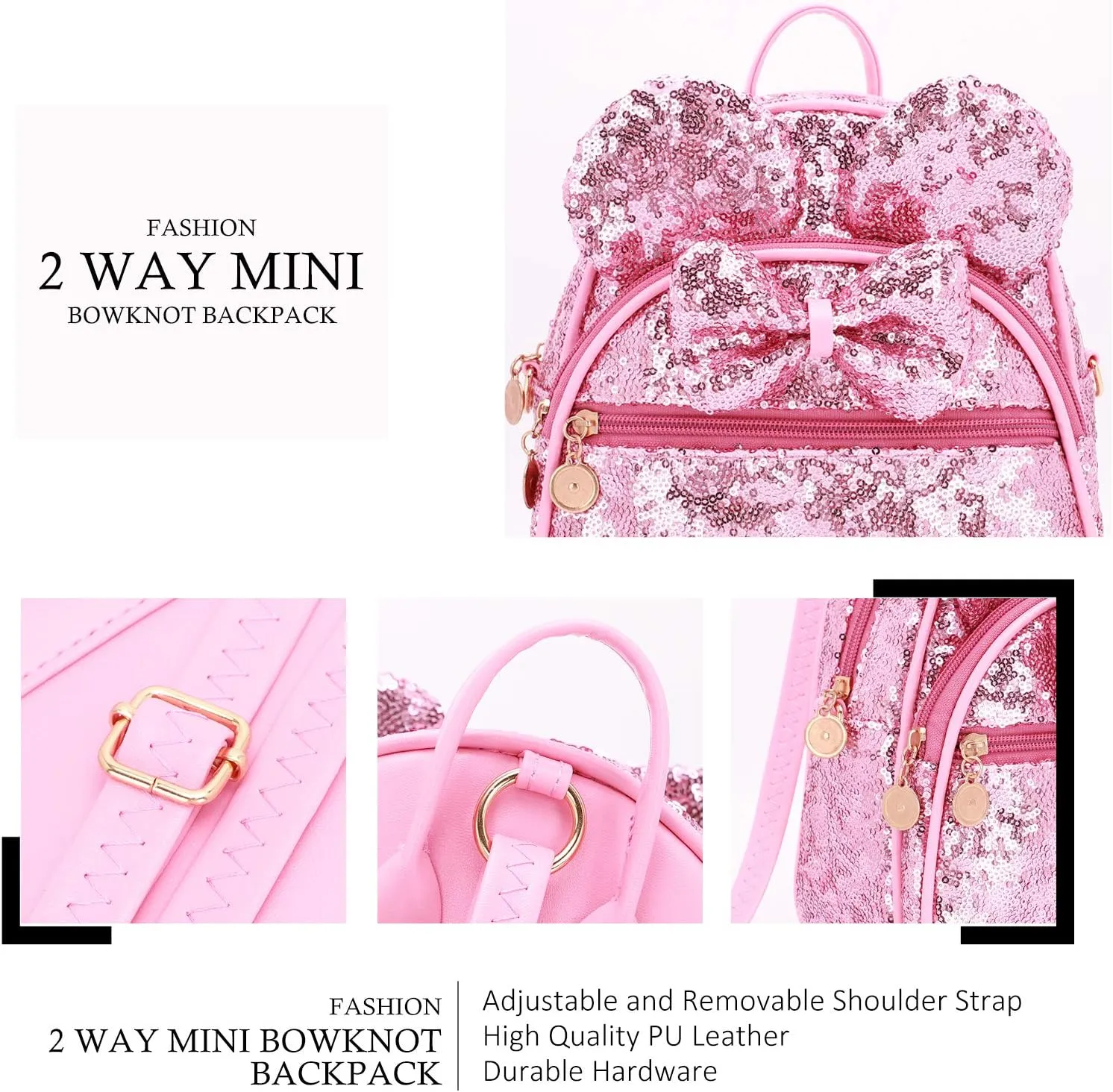 KL928 Girls Bowknot Polka Dot Cute Mini Backpack Small Daypacks Convertible Shoulder Bag Purse for Women