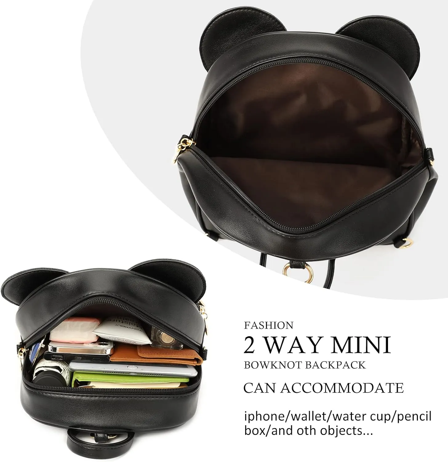 KL928 Girls Mini Backpack Bowknot Polka Dot Cute Daypacks Convertible Shoulder Bag Purse for Women (Black)