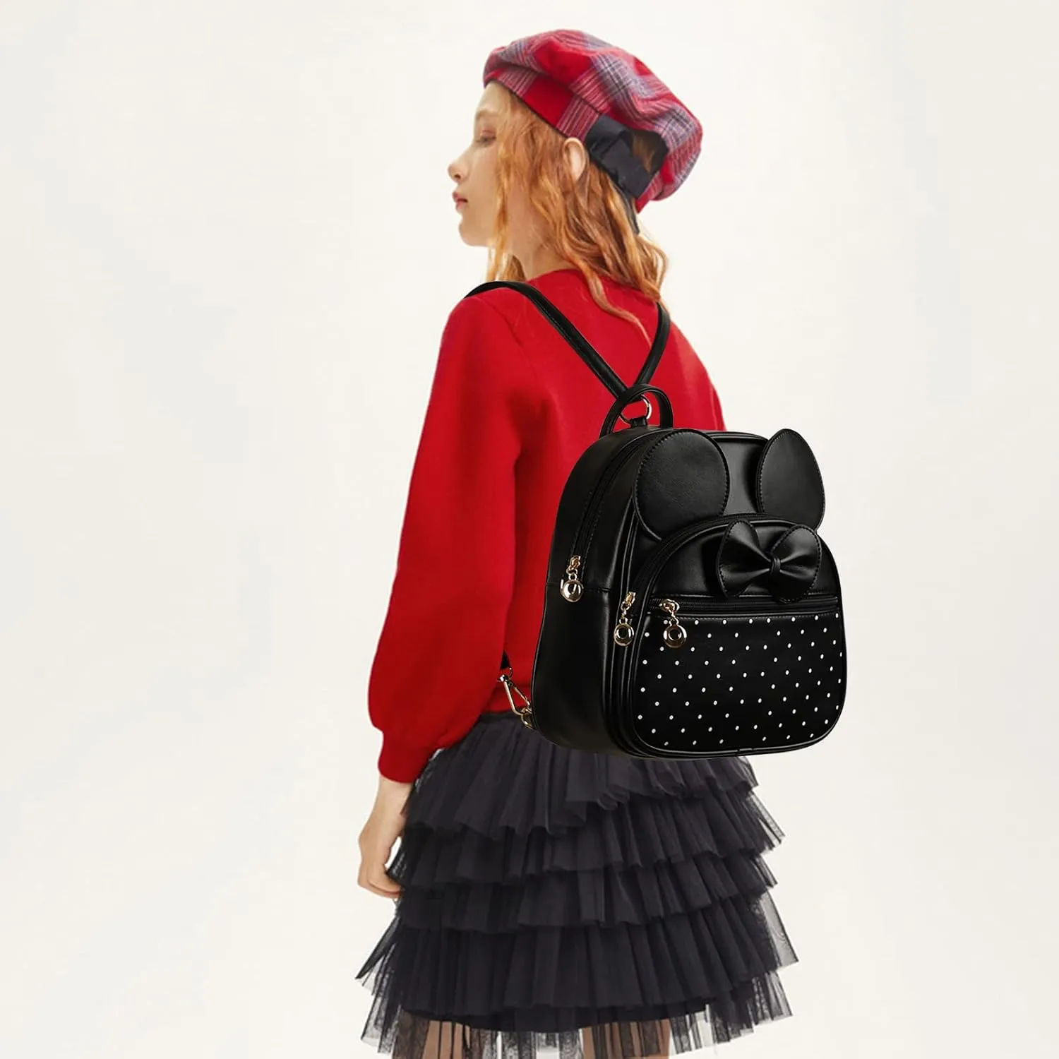 KL928 Girls Mini Backpack Bowknot Polka Dot Cute Daypacks Convertible Shoulder Bag Purse for Women (Black)